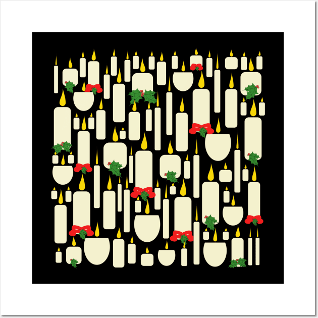 Christmas candles with holly and ribbons Wall Art by designInk